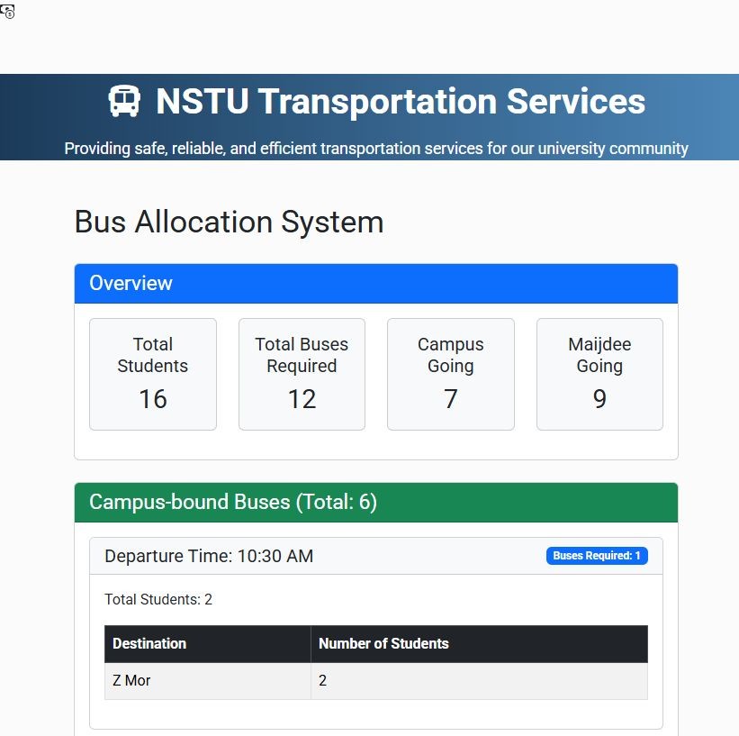 NSTU Transit Dashboard